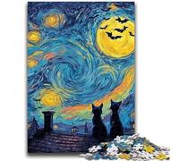 Jigsaw Puzzles for Adults Black Cat in The Night Sky Puzzles for Adults,learning Educational for Is Ideal As A Gift for The Whole Family (38x26cm)