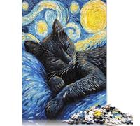 Jigsaw Puzzles for Adults Black Cat Sleeping Night 500 Pieces Jigsaw Puzzles Wooden Creative Jigsaw Puzzle for Adults Family Educational Game for Adult & Teenagers 500pcs (52x38cm)