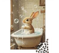 Jigsaw Puzzles for Adults Bunny in The Bathroom 500 Pieces Jigsaw Puzzles Wooden Puzzles Puzzles for 18 Year Olds Up Great Gift for Adults 500pcs (52x38cm)