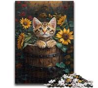 Jigsaw Puzzles for Adults Cat Among Sunflowers Puzzles for Teenagers,learning Educational Is Ideal As A Gift for The Whole Family (75x50cm)