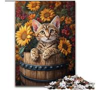 Jigsaw Puzzles for Adults Cat Among Sunflowers Wooden Jigsaw Puzzles 50X75CM Home Decor Brain Teaser Game for Teenagers & Family Interaction