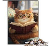 Jigsaw Puzzles for Adults Cat Reading A Book, Challenging Game And Family Play with Fully Interlocking Randomly Shaped Pieces (Size 26x38cm)