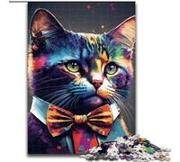 Jigsaw Puzzles for Adults Cat with Bow Impossible Jigsaw Puzzles for Adults size 26x38cm Relax & Challenge, Colorful Home Decor Art, for Friends