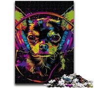 Jigsaw Puzzles for Adults Chihuahua DJ Neon Adult Jigsaw,Family Game Stress Reliever Difficult Challenge Suitable for Couples (26x38cm)