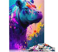 Jigsaw Puzzles for Adults Colorful-painting-hippo 500 Piece Puzzle Wooden Puzzle for Adults And 18 Years Old And Up Family Activity 500pcs (52x38cm)
