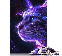 Jigsaw Puzzles for Adults Cosmic Kitty Cat 500 Piece Jigsaw Puzzle Wooden Jigsaw Puzzle Suitable for Adults for Home Decoration 500pcs (52x38cm)