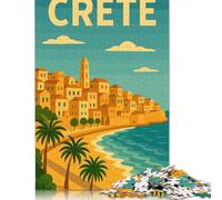 Jigsaw Puzzles for Adults Crete Travel 500 Piece Jigsaw Puzzle Wooden Jigsaw Puzzle Suitable for Adults for Home Decoration 500pcs (52x38cm)
