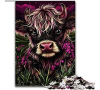 Jigsaw Puzzles for Adults Cute Highland Cow, Challenging Game And Family Play with Fully Interlocking Randomly Shaped Pieces (Size50x75cm)