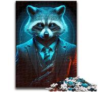 Jigsaw Puzzles for Adults Director Raccoon in Suit Help The Brain Exercise Addictive Toys to Cultivate Patience Suitable for Couples 26x38cm