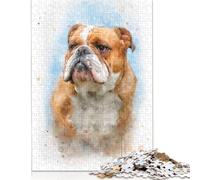Jigsaw Puzzles for Adults English Bulldog Watercolor 1000 Piece Jigsaw Puzzle Wooden Jigsaw Puzzle Suitable for Adults for Home Decoration 1000pcs (75x50cm)