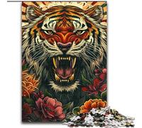Jigsaw Puzzles for Adults Flowers And Tigers, Family Game Stress Reliever Difficult Challenge A Work of Art for Ages 14+ (Size 50x75cm)
