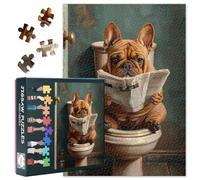 Jigsaw Puzzles for Adults French Bulldog Sits on a Toilet 1000 Piece Jigsaw Puzzle Fun Animal Puzzle Dog Reading a Newspaper Puzzles Decompressing Challenging for Family Activity(50.5x70.5cm)