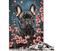 Jigsaw Puzzles for Adults French Bulldog with Cherry Blossoms Art 500 Piece Jigsaw Puzzle Wooden Jigsaw Puzzle Suitable for Adults for Home Decoration 500pcs (52x38cm)