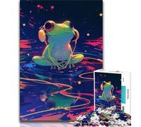 Jigsaw Puzzles for Adults Frog Listening to Music 1000 Piece Puzzle,Learning Educational Toys Family Games Gifts for Friends And Family (size 38x26cm)