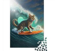 Jigsaw Puzzles For Adults Funny Cat Surfing 1 Paper Puzzle 1000 Piece Creative Rectangular Jigsaw Brain Teasers Game 1000pcs (38x26cm)
