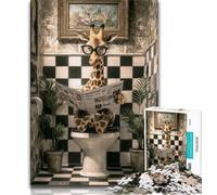 Jigsaw Puzzles for Adults Giraffe in The Toilet Adult Jigsaw,Family Game Stress Reliever Difficult Challenge Suitable for Couples 26x38cm