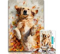 Jigsaw Puzzles for Adults Golden Retriever And Fallen Leaves Adult Jigsaw,Family Game Stress Reliever Difficult Challenge Suitable for Couples 26x38cm