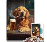 Jigsaw Puzzles for Adults Golden Retriever Smoking Teenager Jigsaw,Stress Reliever Staycation Kill Time Parent-child Interaction (size 75x50cm)