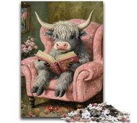 Jigsaw Puzzles for Adults Highland Cattle Reading A Book Help The Brain Exercise Addictive Toys to Cultivate Patience Suitable for Couples 50x75cm