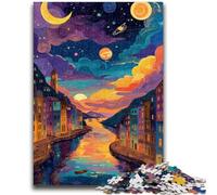 Jigsaw Puzzles for Adults Italy Under The Night Sky, Family Game Stress Reliever Difficult Challenge A Work of Art for Ages 14+ 26X38CM