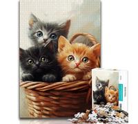 Jigsaw Puzzles for Adults Kitten in Flower Basket,Help The Brain Exercise Addictive Toys to Cultivate Patience Perfect Decoration 38x26cm