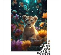 Jigsaw Puzzles For Adults Magical Floral Lion Cub Paper Puzzle 1000 Piece Creative Rectangular Jigsaw Brain Teasers Game 1000pcs (38x26cm)