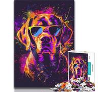 Jigsaw Puzzles for Adults Neon Beagle with Sunglasses Teenager Jigsaw,Stress Reliever Staycation Kill Time Parent-child Interaction (size 75x50cm)