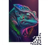 Jigsaw Puzzles For Adults Neon Chameleon Wooden Puzzle 500 Piece Creative Rectangular Jigsaw Brain Teasers Game 500pcs (52x38cm)