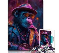 Jigsaw Puzzles for Adults Neon Chimpanzee Adult Jigsaw,Family Game Stress Reliever Difficult Challenge Suitable for Couples 26x38cm