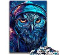 Jigsaw Puzzles for Adults Owl with Headphones Adult Jigsaw,Family Game Stress Reliever Difficult Challenge Suitable for Couples (75x50cm)