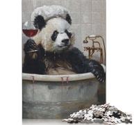 Jigsaw Puzzles for Adults Panda Bath Glass Red Wine 1000 Pieces Jigsaw Puzzles Wooden Creative Jigsaw Puzzle for Adults Family Educational Game for Adult & Teenagers 1000pcs (75x50cm)