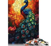 Jigsaw Puzzles for Adults Peacock Stained Glass 500 Piece Jigsaw Puzzle Wooden Jigsaw Puzzle Suitable for Adults for Home Decoration 500pcs (52x38cm)