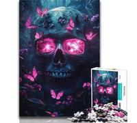 Jigsaw Puzzles for Adults Pink Butterfly Skull Teenager Jigsaw,Stress Reliever Staycation Kill Time Parent-child Interaction (size 75x50cm)