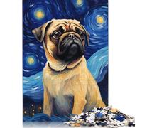 Jigsaw Puzzles for Adults Pug Dog Vincent Van Gogh 500 Pieces Jigsaw Puzzles Wooden Puzzles Puzzles for 18 Year Olds Up Great Gift for Adults 500pcs (52x38cm)