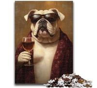 Jigsaw Puzzles for Adults Pug Drinking Red Wine 1000 Piece Puzzle,Toys Educational Games Stress Relieving Unique Birthday And Gifts (26x38cm)