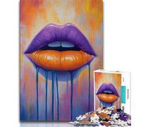 Jigsaw Puzzles for Adults Purple Lips,Help The Brain Exercise Addictive Toys to Cultivate Patience Perfect Decoration 38x26cm