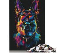 Jigsaw Puzzles for Adults Puzzle German Shepherd DJ Neon 500 Piece Puzzle Wooden Puzzles for Adults And Age 18 Years Up Difficult And Challenge 500pcs (52x38cm)