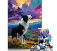 Jigsaw Puzzles for Adults Running Border Collie,Help The Brain Exercise Addictive Toys to Cultivate Patience Perfect Decoration 38x26cm