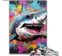 Jigsaw Puzzles for Adults Shark Graffiti Painting Challenging Puzzles size50x75cm Brain Teaser Game, Interactive Family Game, Suitable for Ages 14+