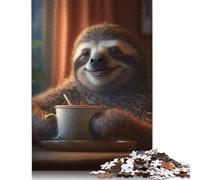 Jigsaw Puzzles for Adults Sloth Morning Coffee 1000 Pieces Jigsaw Puzzles Wooden Creative Jigsaw Puzzle for Adults Family Educational Game for Adult & Teenagers 1000pcs (75x50cm)