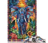 Jigsaw Puzzles for Adults Stained Glass Elephant Puzzles for Adults 1000 Pieces Creative Wooden Puzzles Intellectual Toy Family Games 1000pcs (75x50cm)