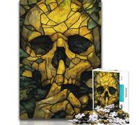 Jigsaw Puzzles for Adults Stained Glass Skull Adult Jigsaw,Family Game Stress Reliever Difficult Challenge Suitable for Couples 26x38cm