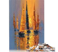 Jigsaw Puzzles for Adults Sunset Sailboats Square Wooden Puzzles Unique Piece Puzzle Educational Fun Games Toys 300pcs (40x28cm)