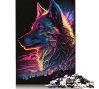 Jigsaw Puzzles For Adults Synthwave Wolf Paper Puzzle 1000 Piece Creative Rectangular Jigsaw Brain Teasers Game 38x26cm/1000pcs