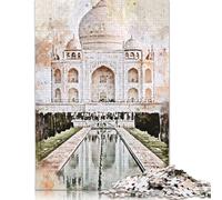 Jigsaw Puzzles for Adults Taj Mahal in Watercolor Puzzles for Adults 1000 Pieces Creative Wooden Puzzles Intellectual Toy Family Games 1000pcs (75x50cm)