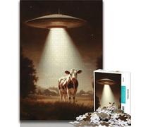 Jigsaw Puzzles for Adults Teenagers Jigsaws Puzzle Alien Spaceship And Cows,Educational Family Game Suitable for Desktop Decoration (38x26cm)