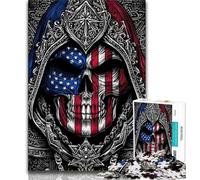 Jigsaw Puzzles for Adults Teenagers Jigsaws Puzzle American Flag Skull,for Educational Game Challenge Toy Birthday Present,Gifts,Wall Art (38x26cm)