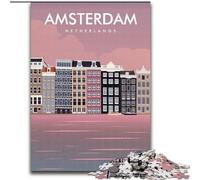 Jigsaw Puzzles for Adults Teenagers Jigsaws Puzzle Amsterdam Netherlands Travel Print, Stress Reliever Difficult Challenge Secret Santa Gifts for Age 14 Years Up 50x75cm