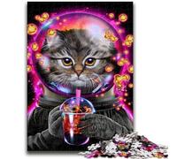 Jigsaw Puzzles for Adults Teenagers Jigsaws Puzzle Astronaut Cat Bubble Tea for 14+ Unique Challenge Game Family Games Christmas Birthday Gifts 38x26cm