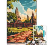 Jigsaw Puzzles for Adults Teenagers Jigsaws Puzzle Ayutthaya Thailand Travel Poster,Challenging Game for Is Ideal As A Gift for The Whole Family (38x26cm)